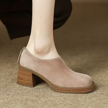 Нова мода дамски пролетно-есенна обувки, дамски обувки с дебела подметка, луксозна платформа с квадратни пръсти и високи