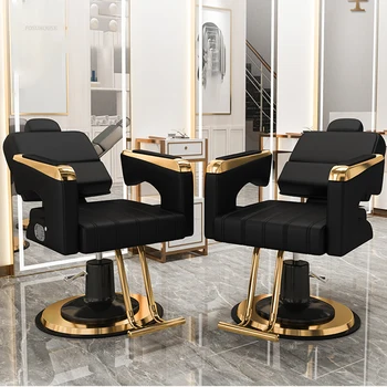 Европейски леки Луксозни фризьорски столове Подемни Въртящо се стол за подстригване на коса във фризьорски салон Стол за дома с облегалка на Стол за салон за красота с възможност за сгъване на облегалката
