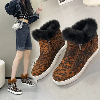 Дамски обувки големи размери, памучен обувки с леопардовым принтом, дамски зимни ботуши с леопардовым принтом 2023, Новост зимата, дамски зимни ботуши с леопардовым принтом