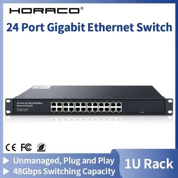 HORACO 24-Портов Gigabit Комутатор Ethernet 1000 Mbps Мрежова Бърз Unmanaged Switch Plug и Play за Камери за Видеонаблюдение